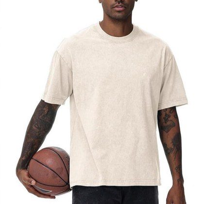 220g American Water-washed Vintage-style T-shirt With Digital Direct-to-garment Short Sleeves