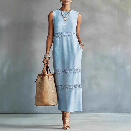 Womens Elegant Solid-color Lace Casual Dress