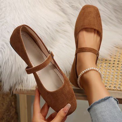 Rubber-soled Flat Vintage Genuine Leather Mary Jane Pumps