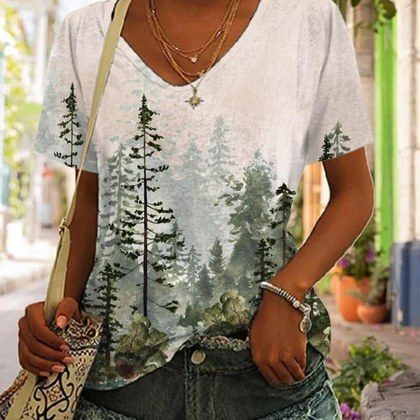 Womens Retro Floral Print V-Neck