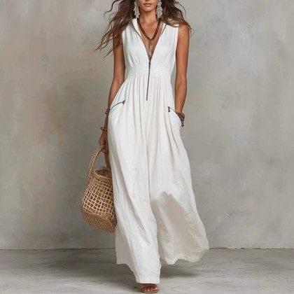V-neck Bohemian-style Long Vacation Dress