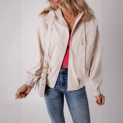 Womens Loose-Fit Long-Sleeve Solid-Color Casual Jacket