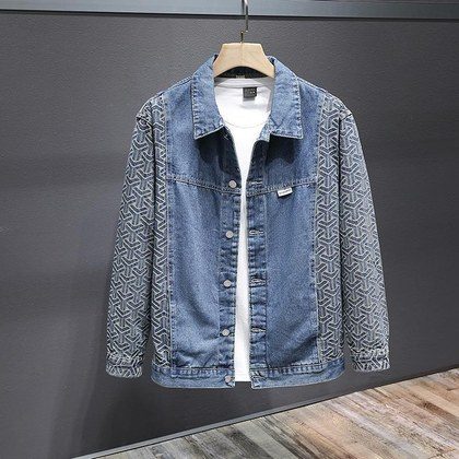 Patchwork Denim Jacket Mens Casual Top