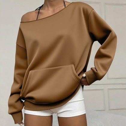 Fashionable Pullover Crew-Neck Off-Shoulder Sweatshirt For Women