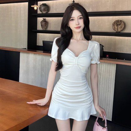 Womens Sexy V-neck White Casual Dress