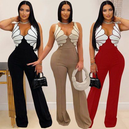 V-neck Sleeveless Slim-fit Jumpsuit Fashionable Womens Wear