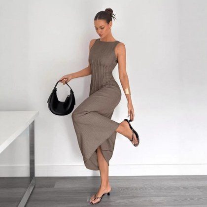 Womens Elegant Casual Solid-color Dress