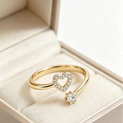 Personalized Open-heart Single-stone Ring For Women