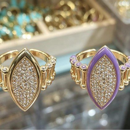 Water-drop Diamond-studded Open Ring