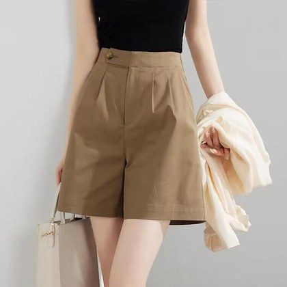 High-waisted Relaxed-fit Navy Blue Capri Pants For Work