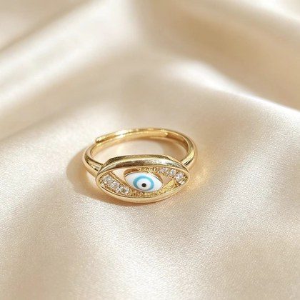 Copper Micro-inlaid Zircon Drop-oil Evil Eye Ring