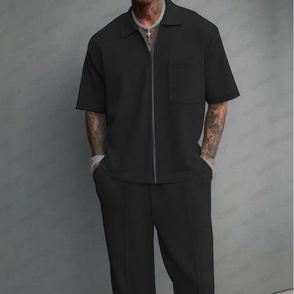 Lapel-collar Shirt And Short-sleeve Mens Casual Set