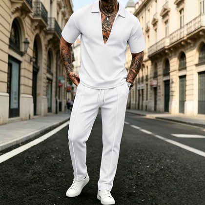 Mens Short-sleeve And Long-pants Two-piece Set