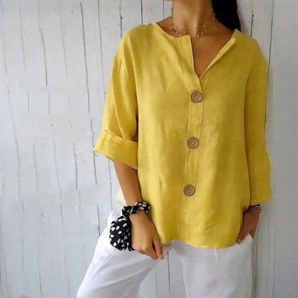 Womens Casual Shirt With A Relaxed Linen-like Fit