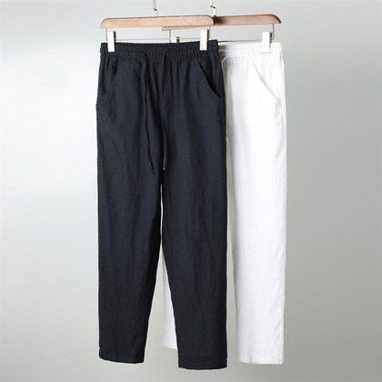 Mens Stylish Loose-fit Cotton-linen Casual Pants