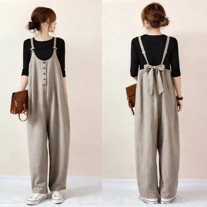 Summer New Solid-Color Loose Casual Suspender Jumpsuit For Women