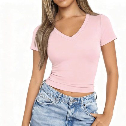 Womens V-neck Slimming Short-sleeve Top