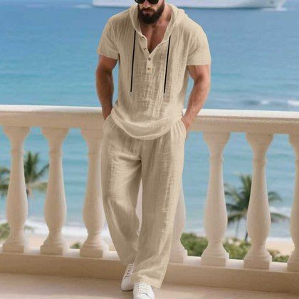 Mens Casual Loose-fitting Breathable Top And Pants