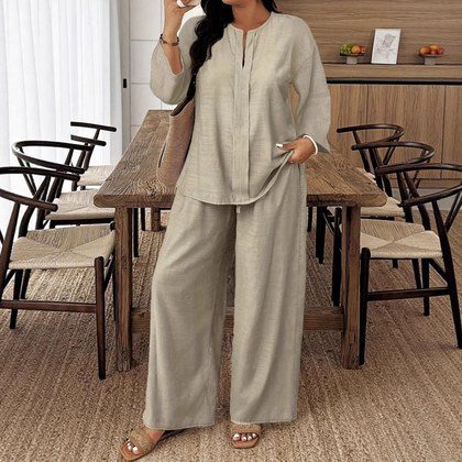 Womens Casual Long-sleeve Top And Pants Set