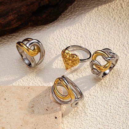 Stainless Steel Color-Block Ring For Women