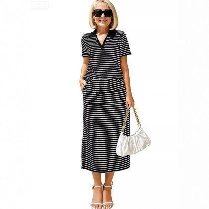 Womens Casual Lapel T-shirt And Skirt Set
