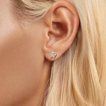 Color-gradient Cherry Blossom Stud Earrings  Made Of 925 Sterling Silver