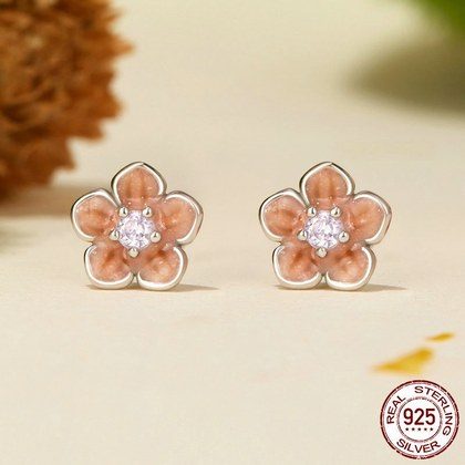 S925 Sterling Silver Gradient Cherry Blossom Stud Earrings And Ring