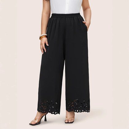 Figure-flattering Slimming Fashionable Embroidered Wide-leg Pants With An Elastic Waist