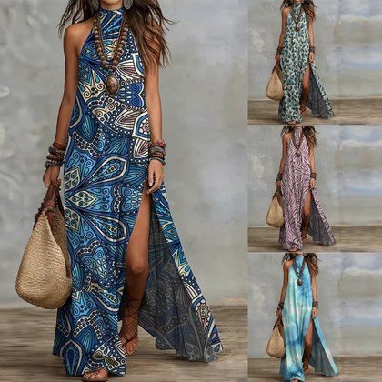 Peliss Printed Halter-neck Maxi Dress