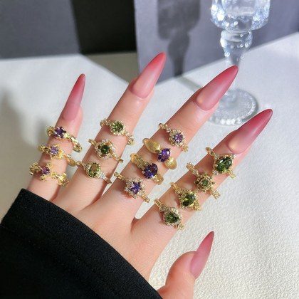 Purple DiamondOlive Green DiamondVintage Ring For Women