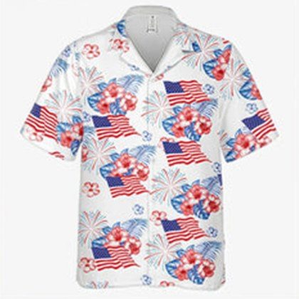 Patriotic Firework Hibiscus American Flag Summer Shirt