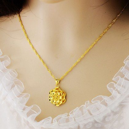 Brass Double-wave Necklace With A Rose Pendant