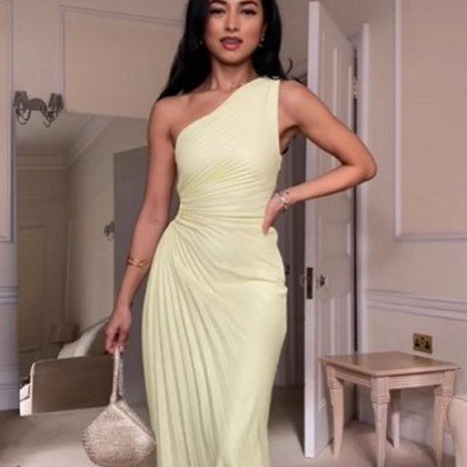 One-shoulder Pleated Irregular Dress In A New Light-colored Palette