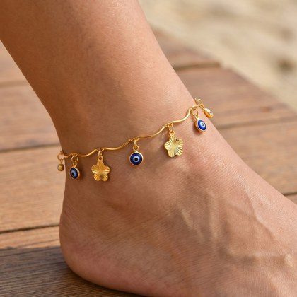 Resort-style Copper Devil-eye Butterfly Zircon Anklet