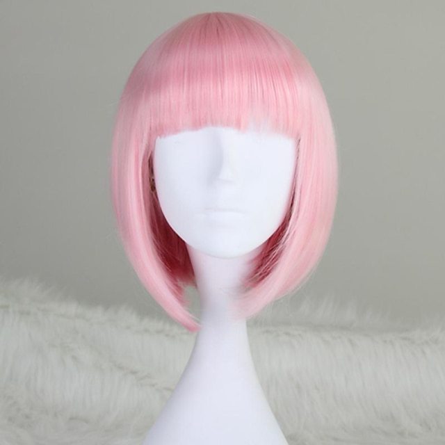 Wig for Women Short Hair Straight Bangs Bobo Bob Cut Anime Cosplay Colorful Hair