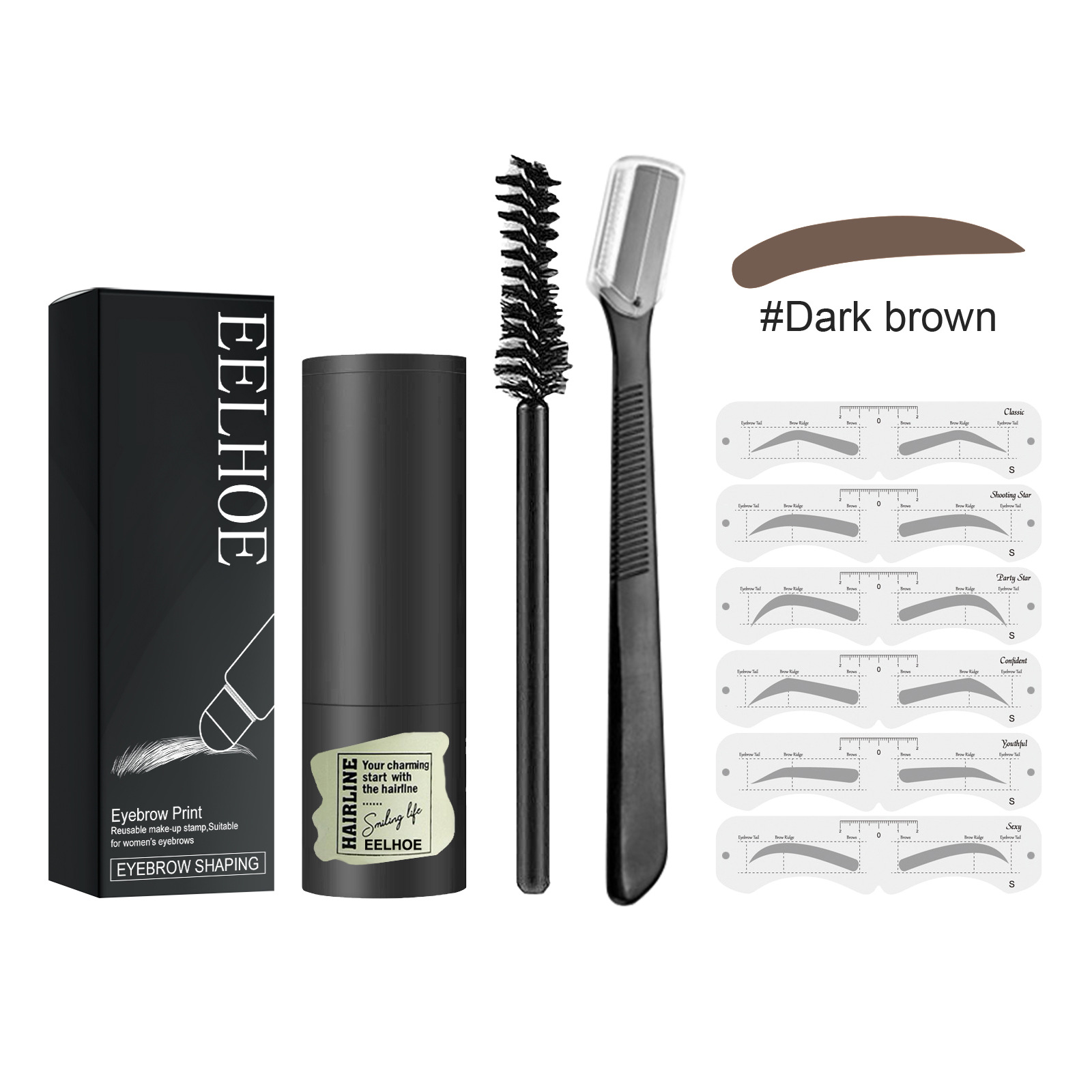 Eyebrow Print Set, Waterproof Stereoplastic Eyebrow Styling Quick Eyebrow Card Makeup Natural Hairline Powder